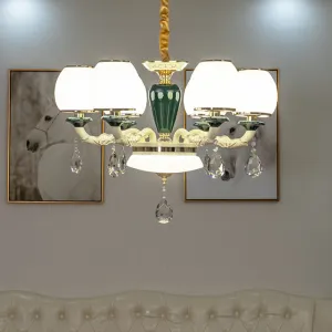 6-Light Traditional Ceiling Chandelier with White Glass Shade for Living Room
