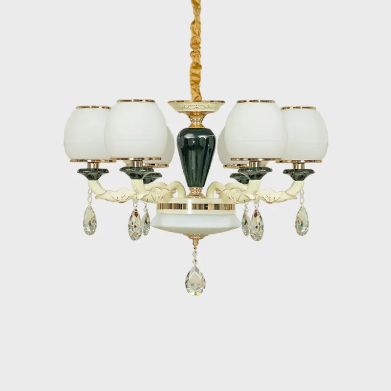 6-Light Traditional Ceiling Chandelier with White Glass Shade for Living Room