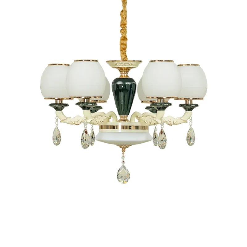 6-Light Traditional Ceiling Chandelier with White Glass Shade for Living Room
