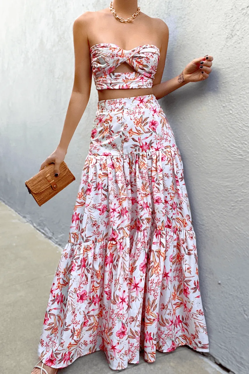 Ayla Maxi Skirt - White Floral