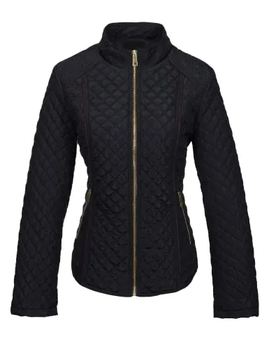 Bellivera Women's Stand Collar Lightweight Quilted Puffer Jacket Padded Zip Coat for Fall and Winter 15003 White L