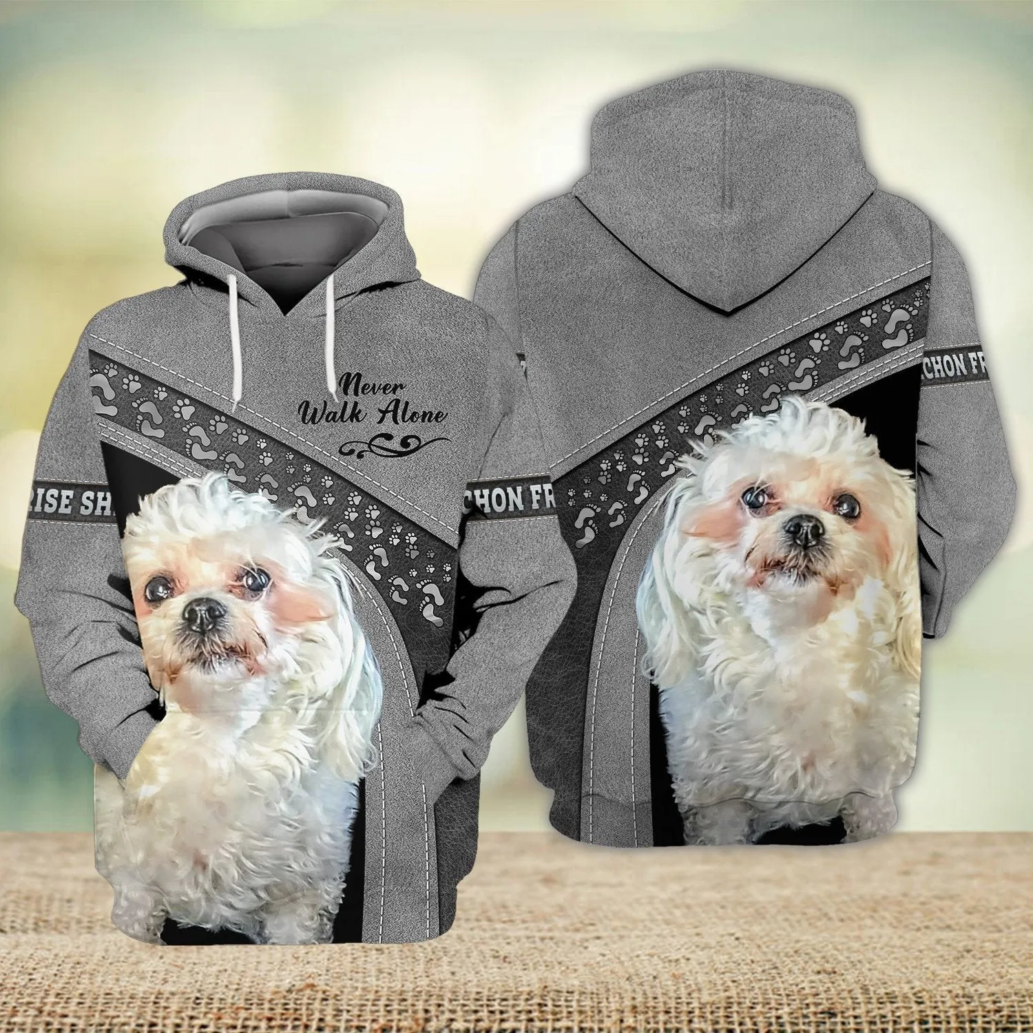 Bichon Frise Shihtzu Love Never Walk Alone 3D Full Print Shirts, Dog Memorial Gifts for loss of Dog