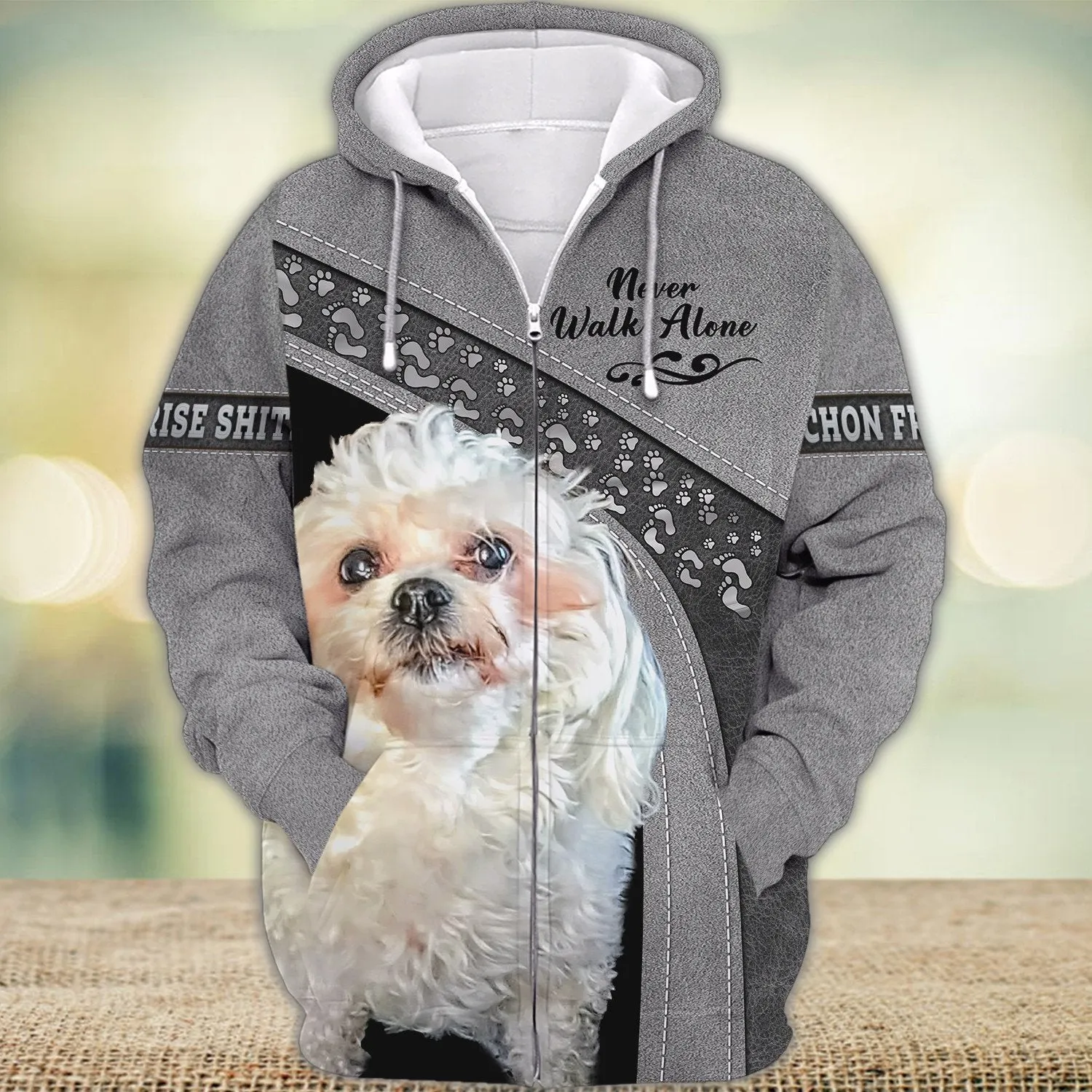 Bichon Frise Shihtzu Love Never Walk Alone 3D Full Print Shirts, Dog Memorial Gifts for loss of Dog