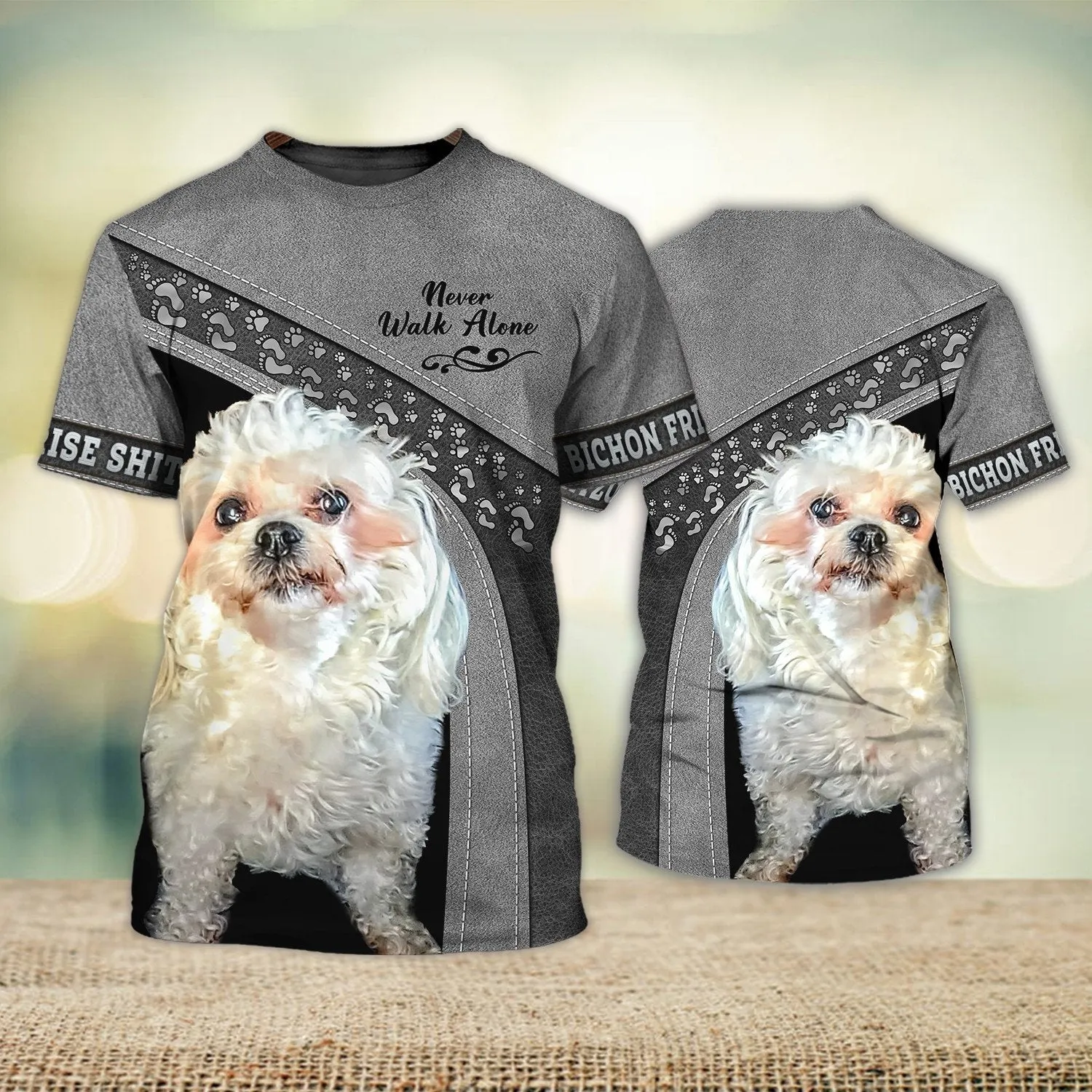 Bichon Frise Shihtzu Love Never Walk Alone 3D Full Print Shirts, Dog Memorial Gifts for loss of Dog