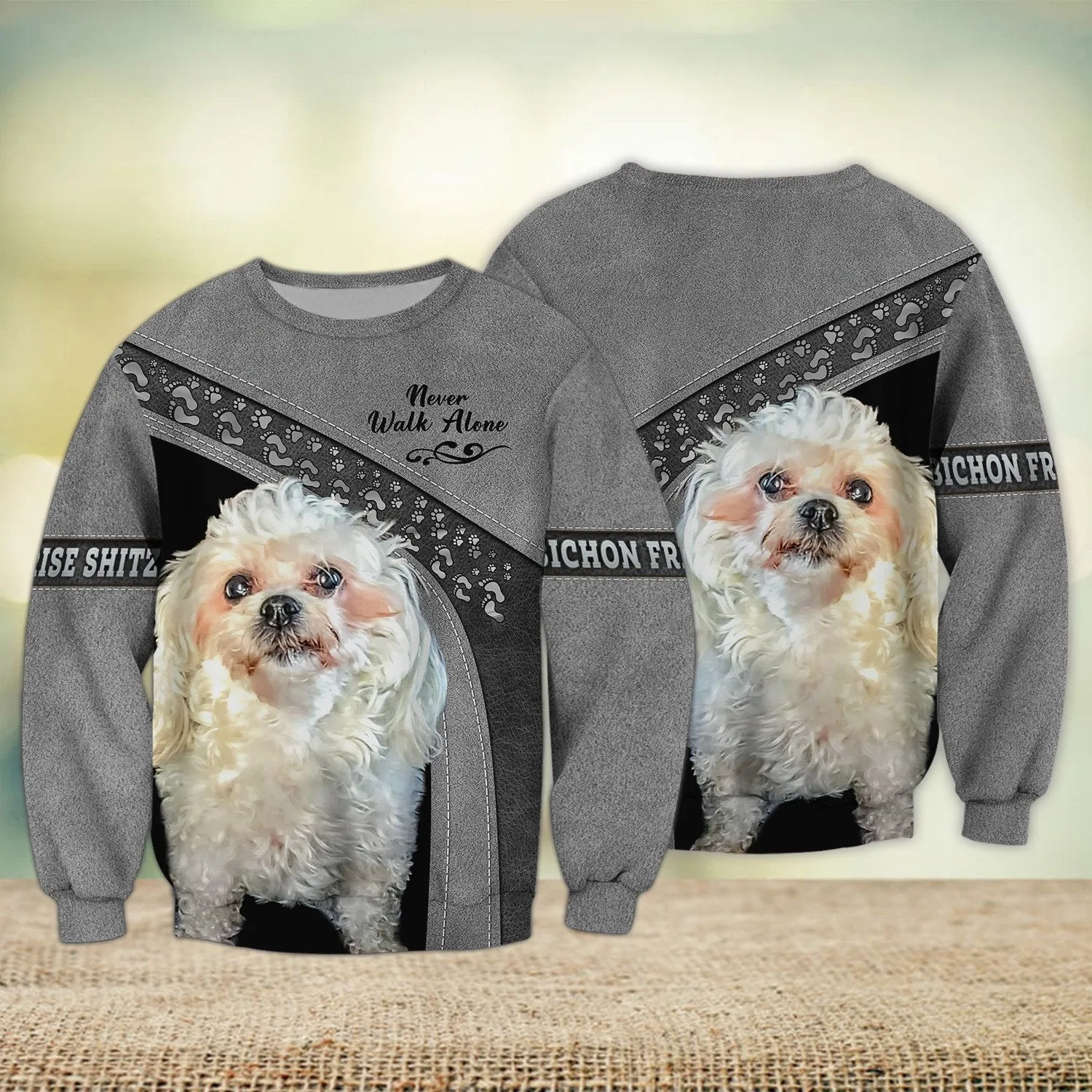 Bichon Frise Shihtzu Love Never Walk Alone 3D Full Print Shirts, Dog Memorial Gifts for loss of Dog