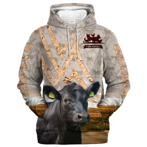 Black Angus On A Stone Background Hoodie, 3D Apparel For Farmer