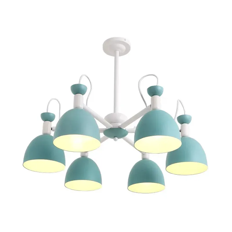 Blue and White Inverted Goblet Dinette Chandelier â€“ Macaron Ceiling Lamp with 3/6 Heads