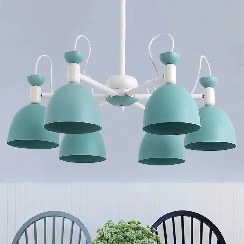 Blue and White Inverted Goblet Dinette Chandelier â€“ Macaron Ceiling Lamp with 3/6 Heads