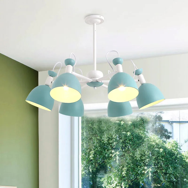 Blue and White Inverted Goblet Dinette Chandelier â€“ Macaron Ceiling Lamp with 3/6 Heads