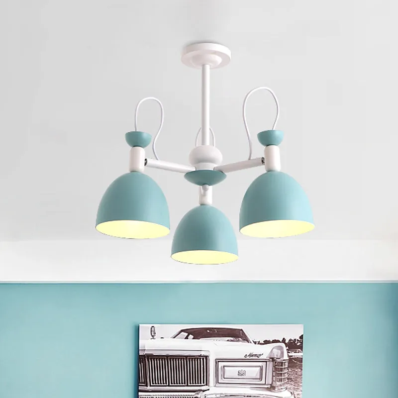 Blue and White Inverted Goblet Dinette Chandelier â€“ Macaron Ceiling Lamp with 3/6 Heads