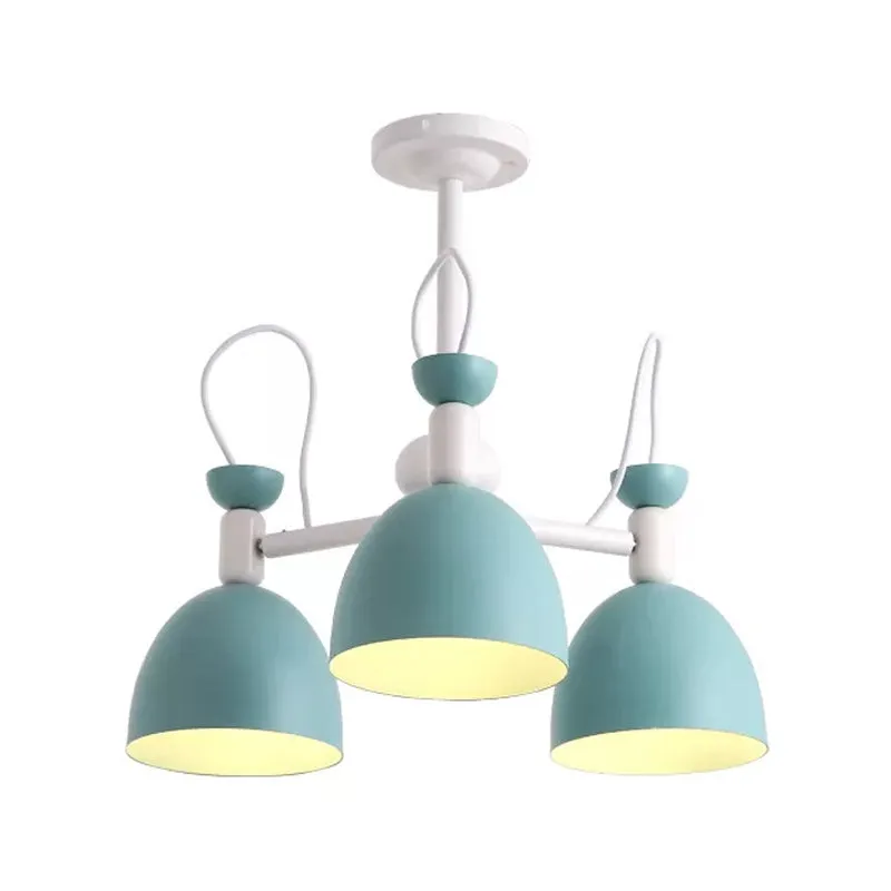 Blue and White Inverted Goblet Dinette Chandelier â€“ Macaron Ceiling Lamp with 3/6 Heads