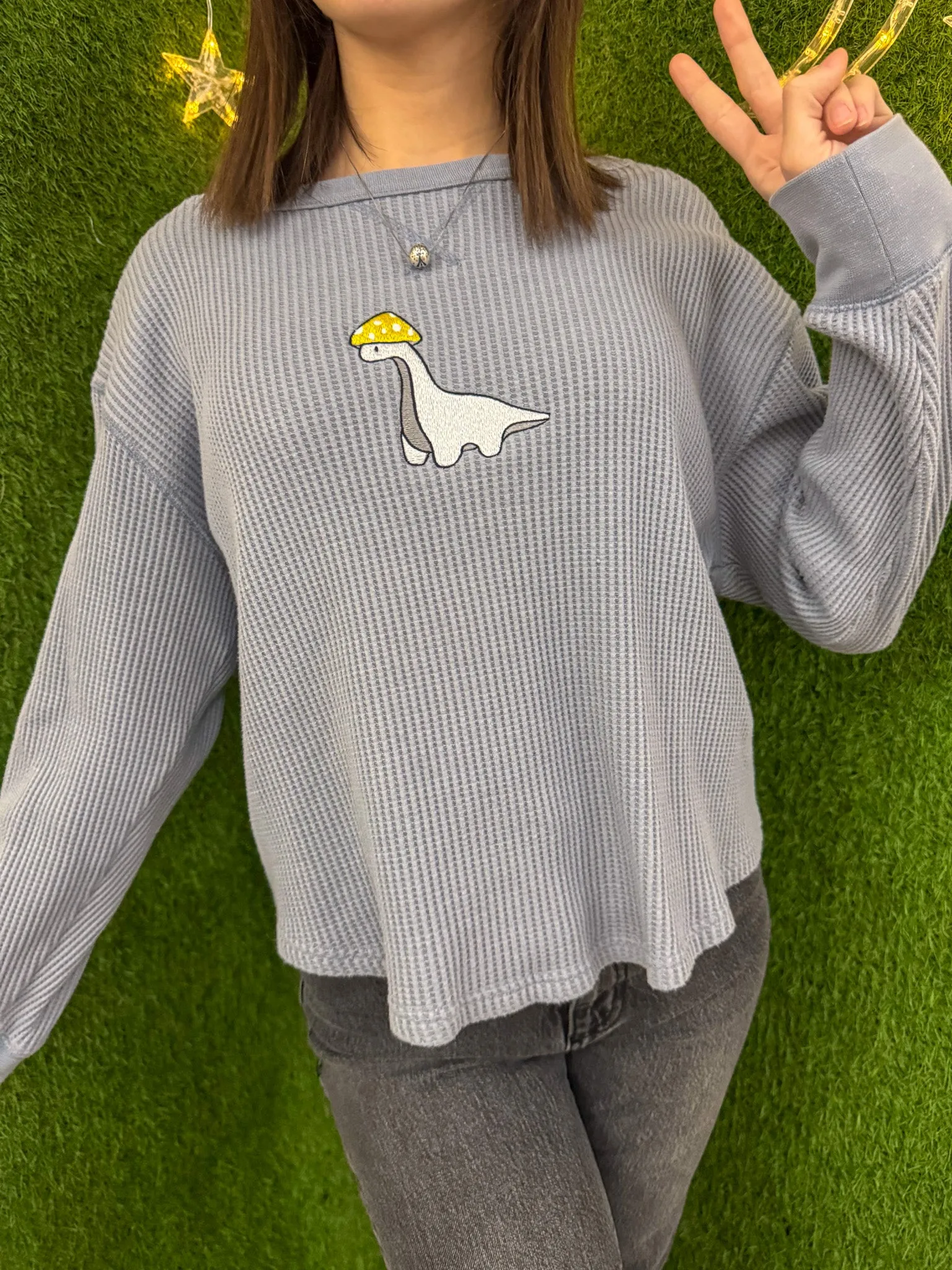 Blue Mushroom Dino Thermal Long Sleeve M