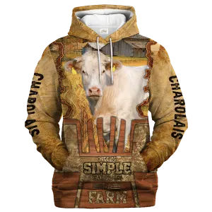 Charolais Life Is Simple A Farm Hoodie, Birthday Present To Farm Lover