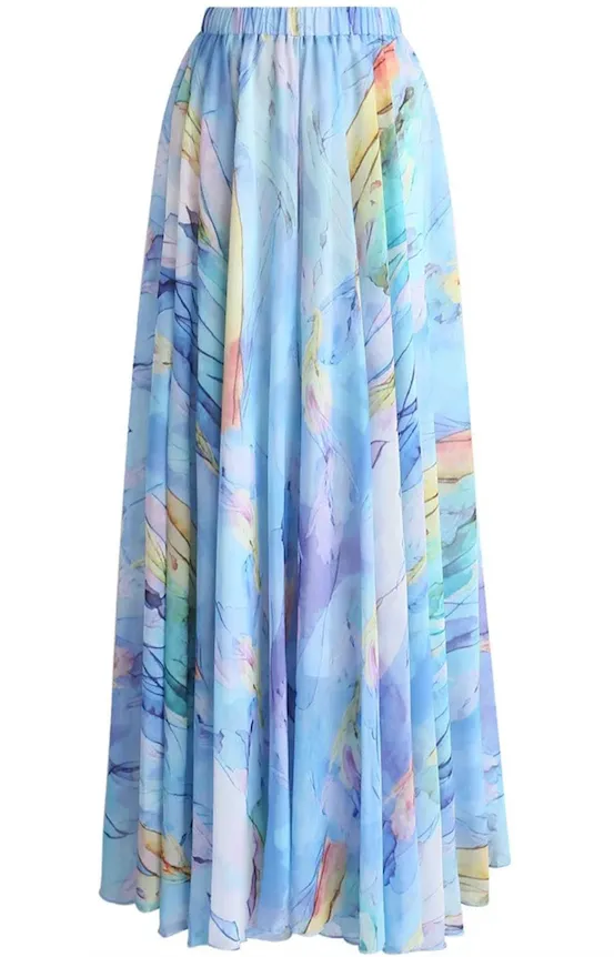 Chiffon Maxi Skirt • Ethereal Tulip Watercolour