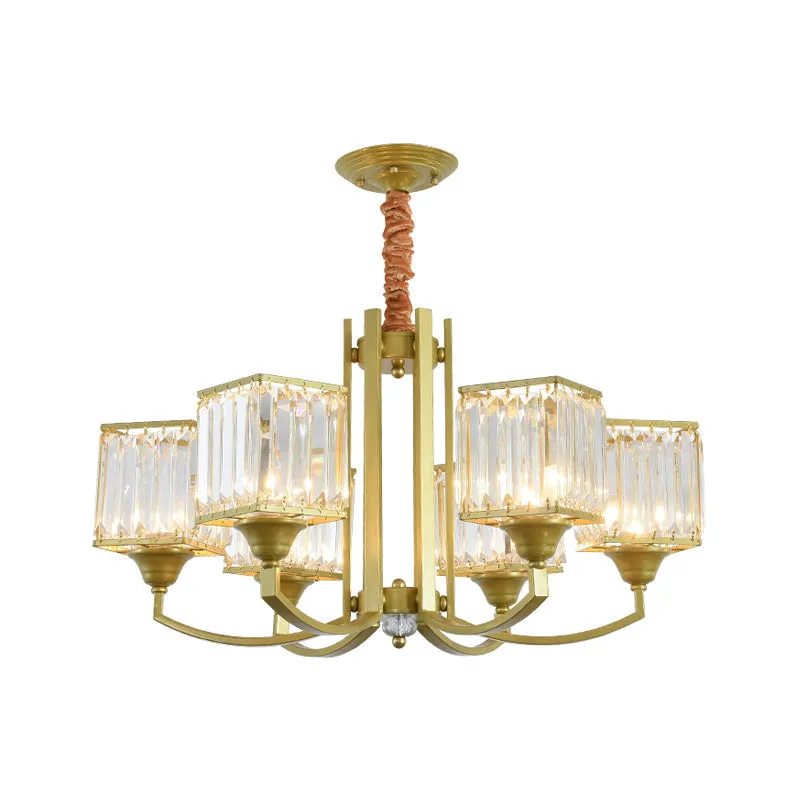 Clear Crystal Ceiling Pendant Chandelier with Gold Arm - Contemporary Design, Multiple Bulb Options for Dining Rooms