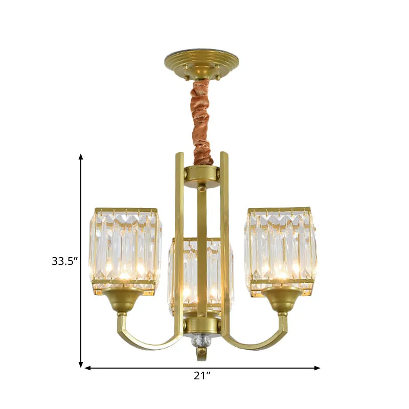 Clear Crystal Ceiling Pendant Chandelier with Gold Arm - Contemporary Design, Multiple Bulb Options for Dining Rooms