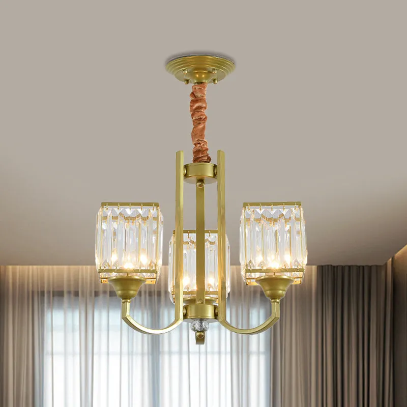 Clear Crystal Ceiling Pendant Chandelier with Gold Arm - Contemporary Design, Multiple Bulb Options for Dining Rooms