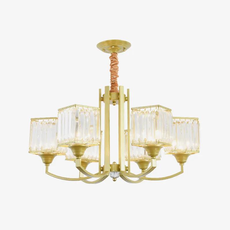 Clear Crystal Ceiling Pendant Chandelier with Gold Arm - Contemporary Design, Multiple Bulb Options for Dining Rooms