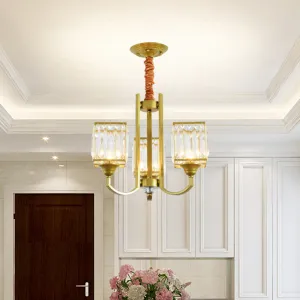 Clear Crystal Ceiling Pendant Chandelier with Gold Arm - Contemporary Design, Multiple Bulb Options for Dining Rooms