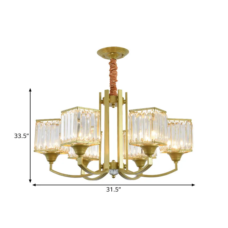 Clear Crystal Ceiling Pendant Chandelier with Gold Arm - Contemporary Design, Multiple Bulb Options for Dining Rooms