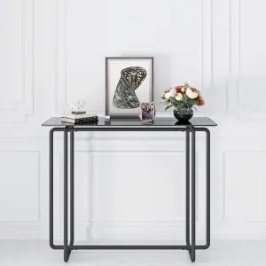 Console Table Single Layer Tempered Glass Rectangular Porch Table Black Leg Double Tempered Glass Tea Table by Couch.com