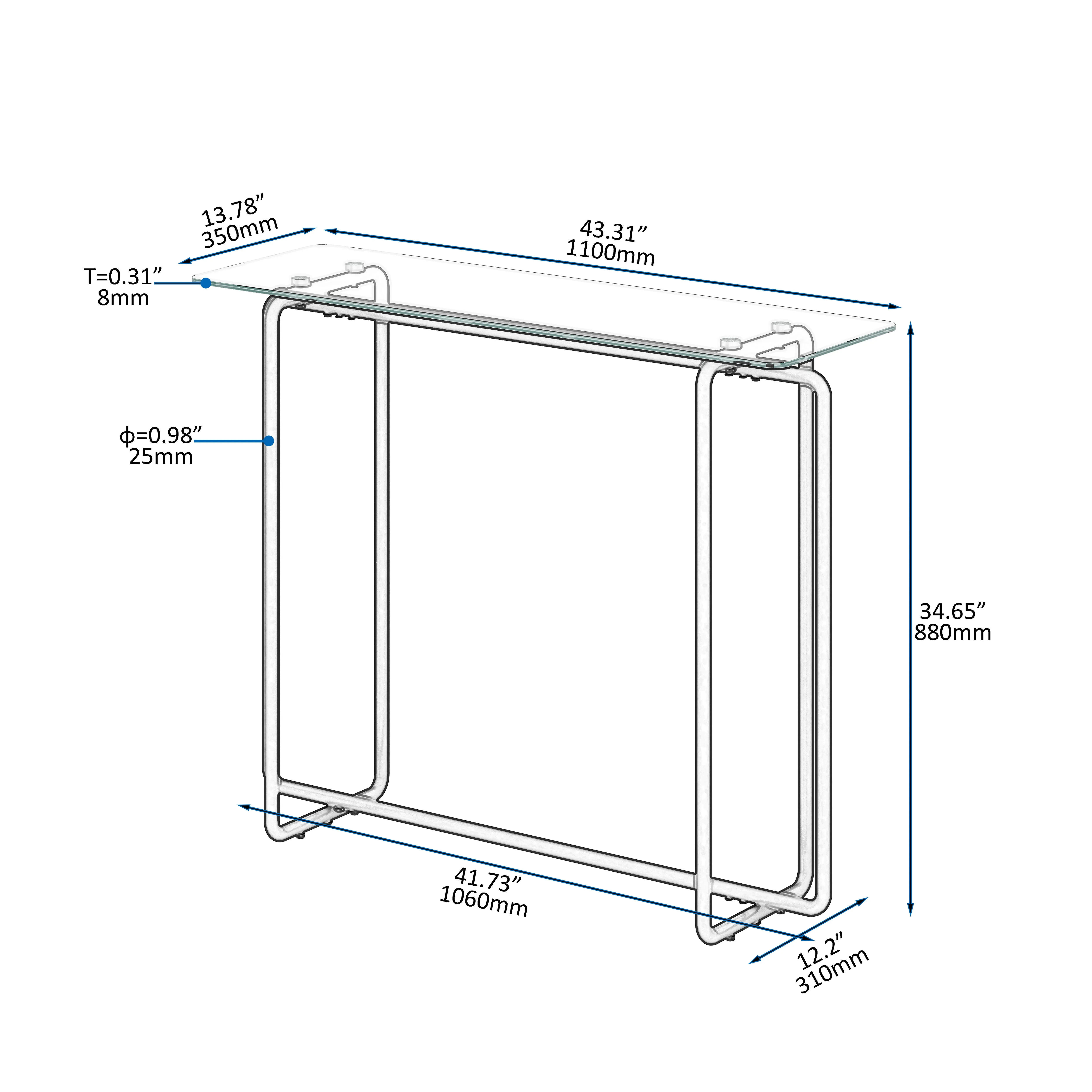 Console Table Single Layer Tempered Glass Rectangular Porch Table Black Leg Double Tempered Glass Tea Table by Couch.com