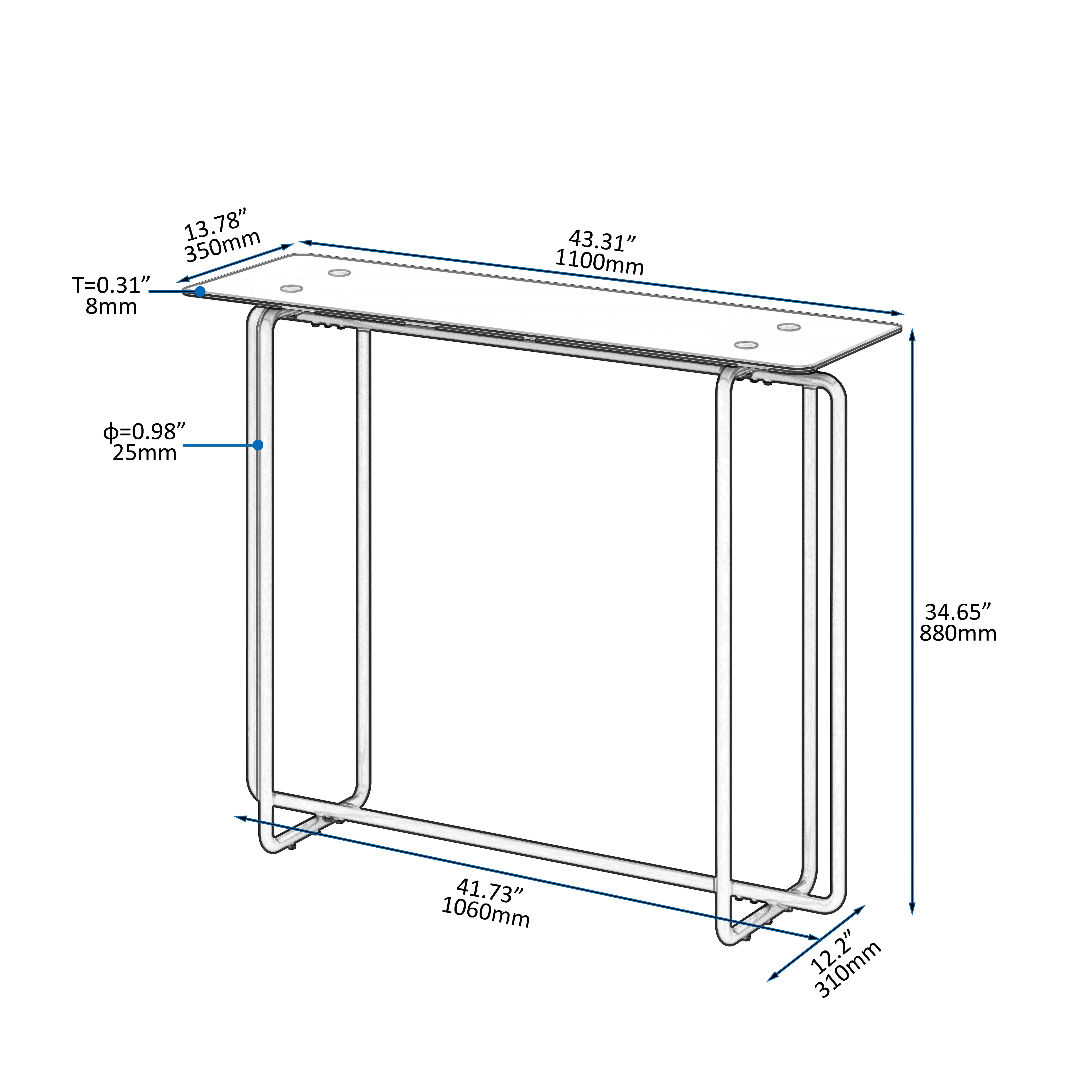 Console Table Single Layer Tempered Glass Rectangular Porch Table Black Leg Double Tempered Glass Tea Table by Couch.com