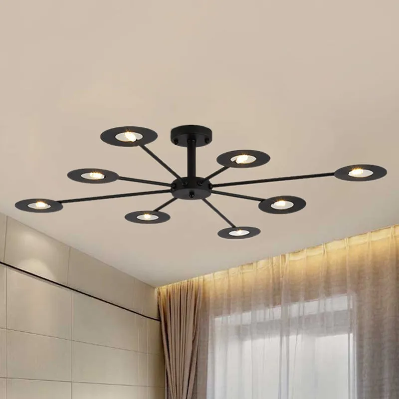 Contemporary Iron Sputnik Chandelier: 6/8-Head Hanging Lamp for Bedroom in Black/White/Black-Gold