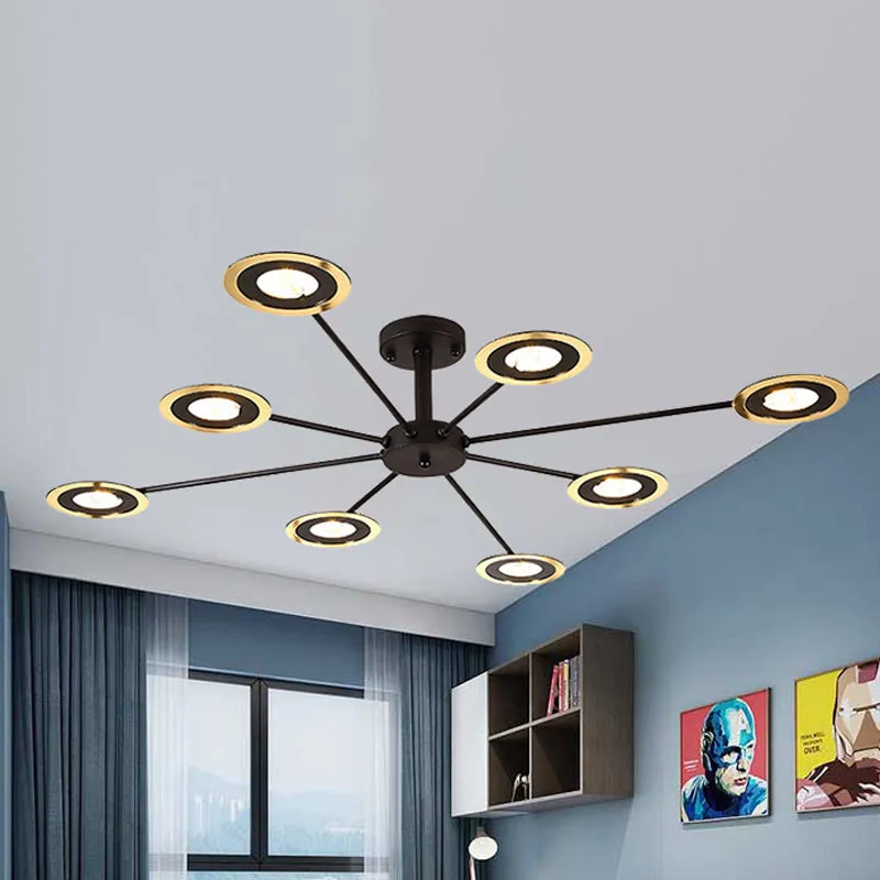 Contemporary Iron Sputnik Chandelier: 6/8-Head Hanging Lamp for Bedroom in Black/White/Black-Gold