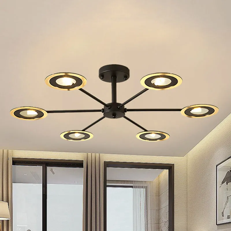 Contemporary Iron Sputnik Chandelier: 6/8-Head Hanging Lamp for Bedroom in Black/White/Black-Gold