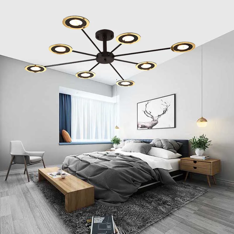 Contemporary Iron Sputnik Chandelier: 6/8-Head Hanging Lamp for Bedroom in Black/White/Black-Gold