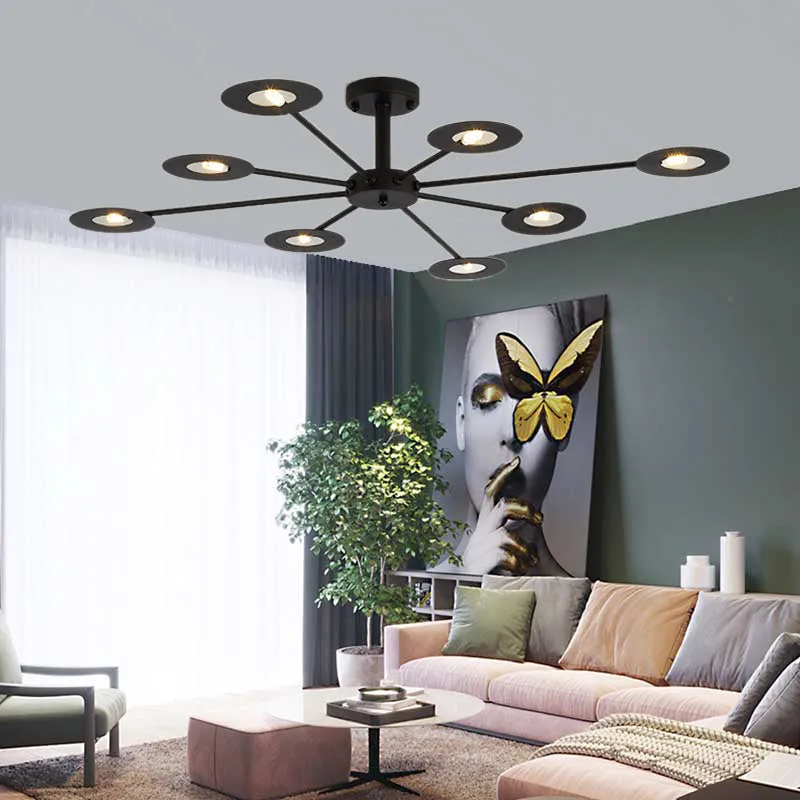 Contemporary Iron Sputnik Chandelier: 6/8-Head Hanging Lamp for Bedroom in Black/White/Black-Gold