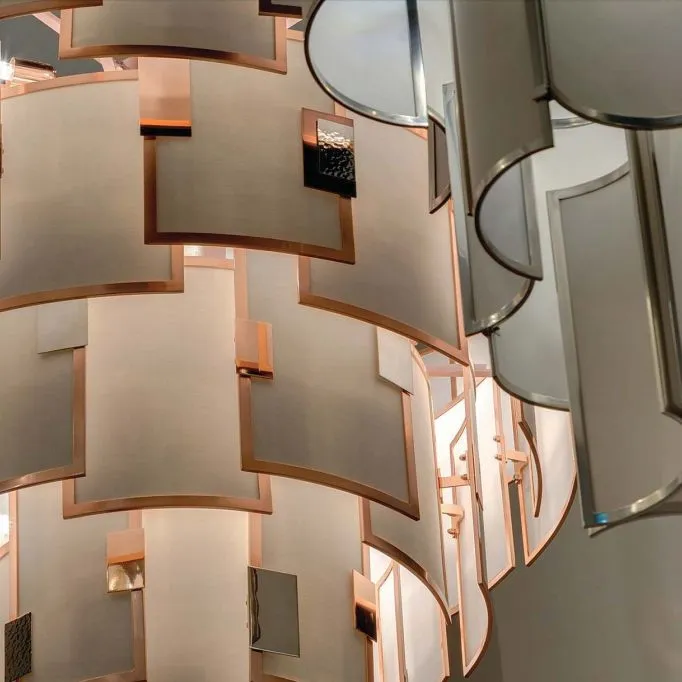 Copper Framed Modern Italian Chandelier With 6 Tiers