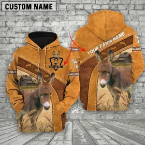 Custom Name 3D All Over Print Miniature Donkey Hoodie Brown Leather Pattern