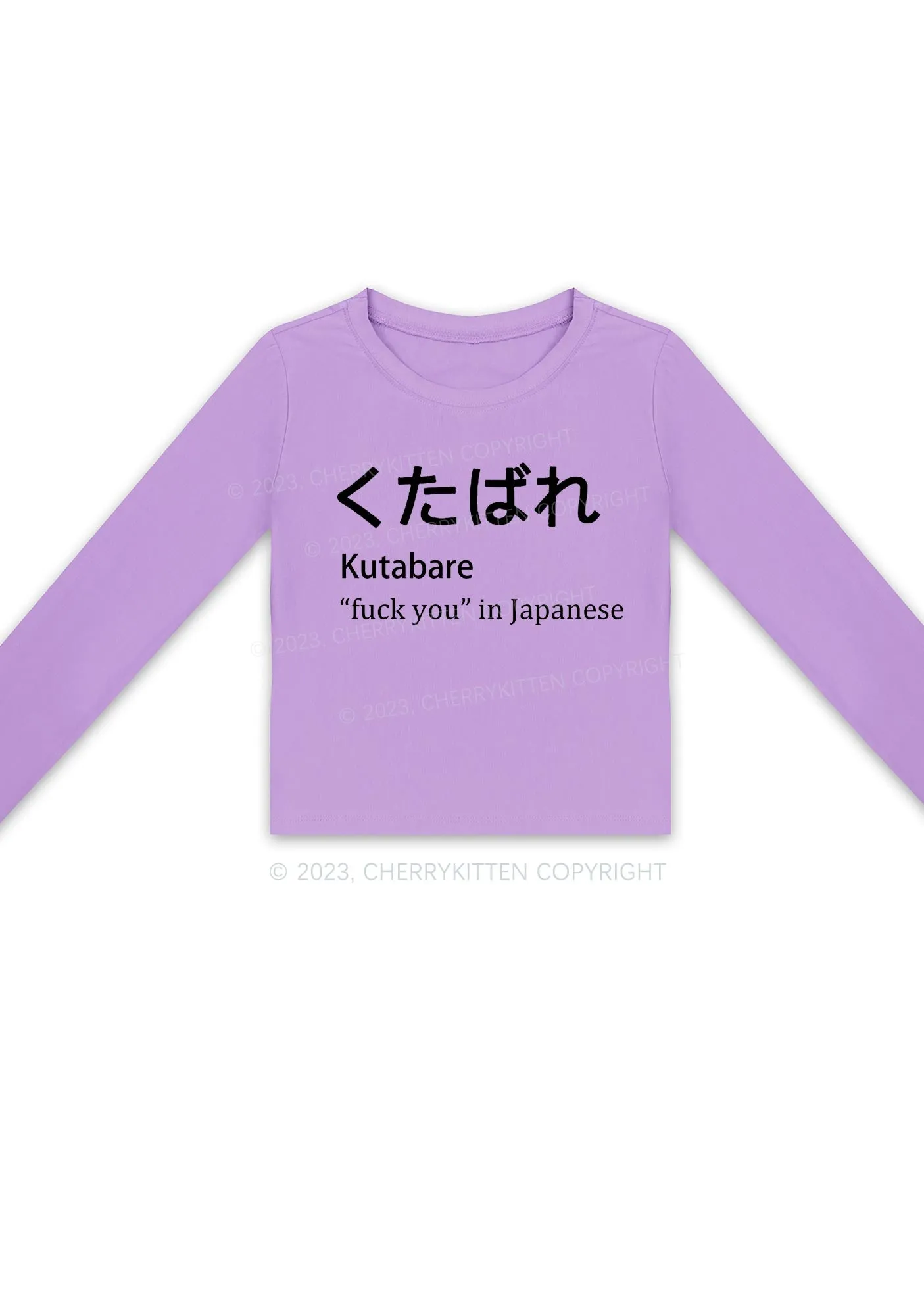 Fxxk You In Japanese Long Sleeve Crop Top Cherrykitten