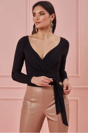 Goddiva Long Sleeve Wrap Bodysuit
