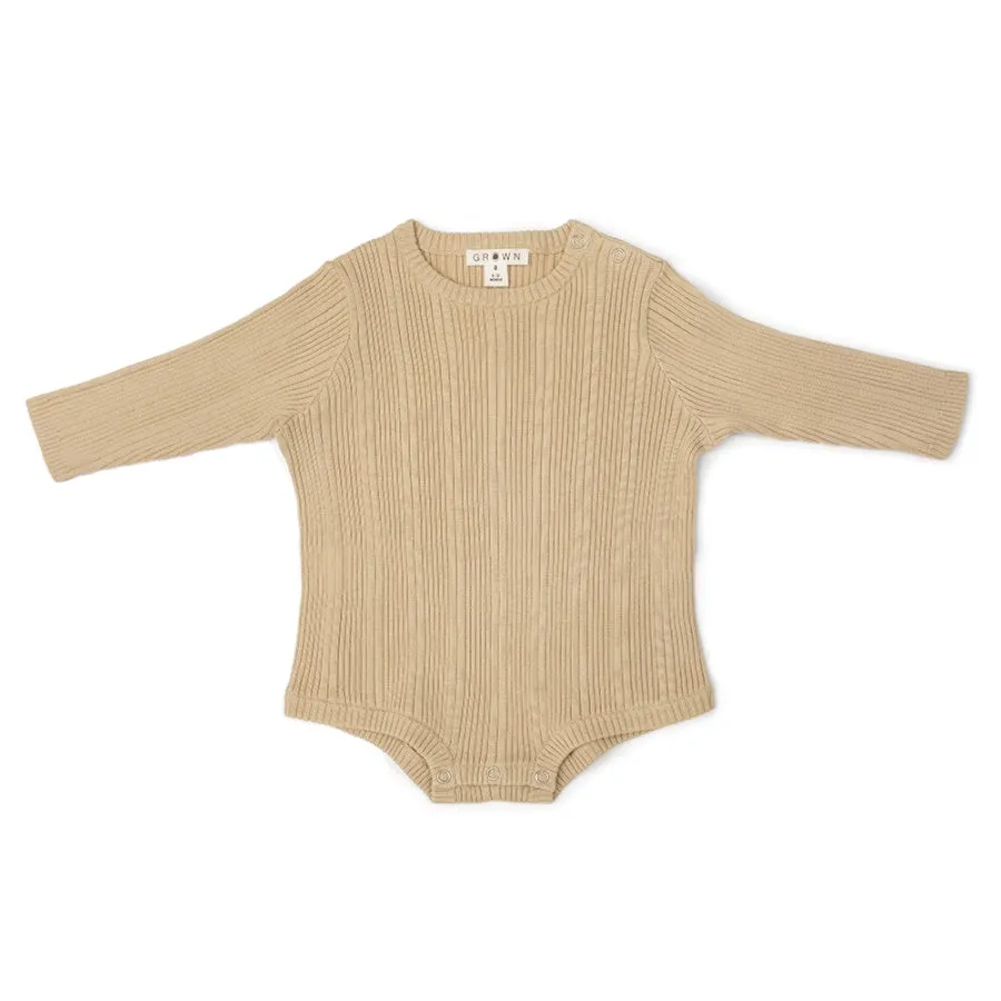 Grown Organic Ribbed Romper - Oyster