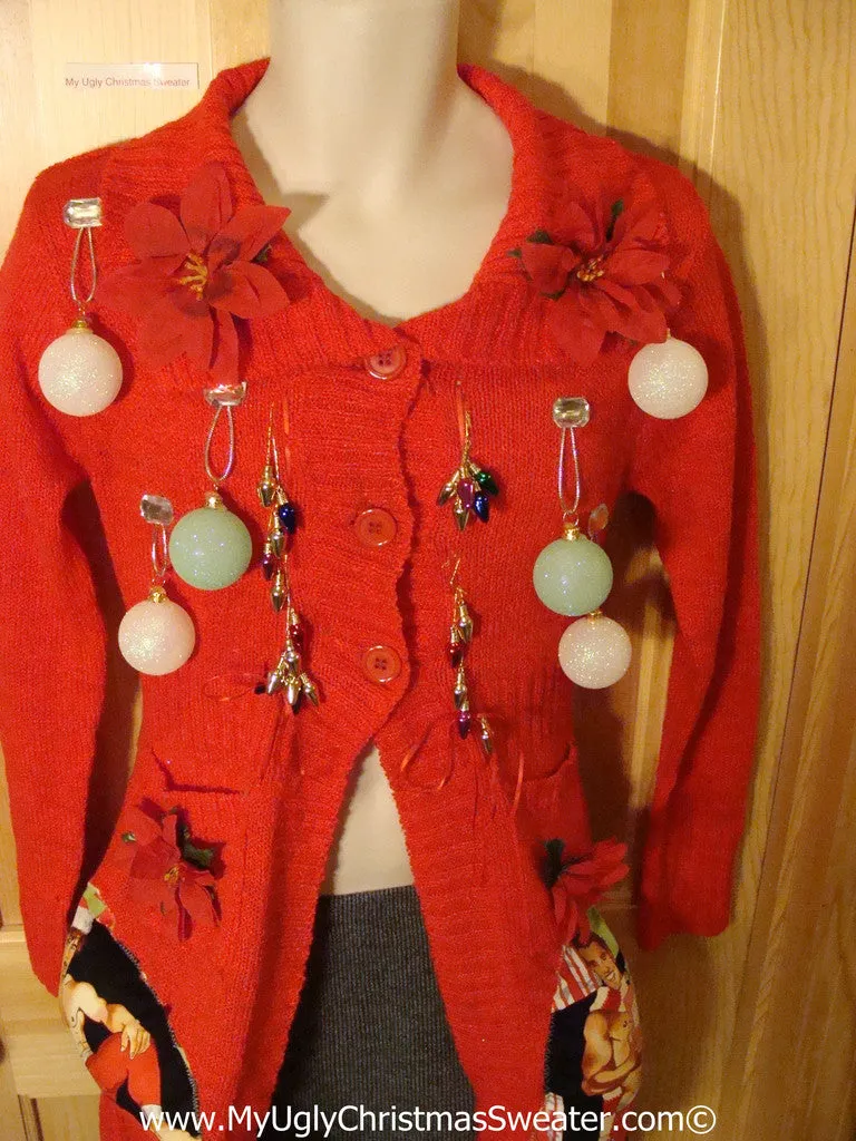 Hottie Guy Tacky Ugly Christmas Sweater with 3D Ornaments (b18)