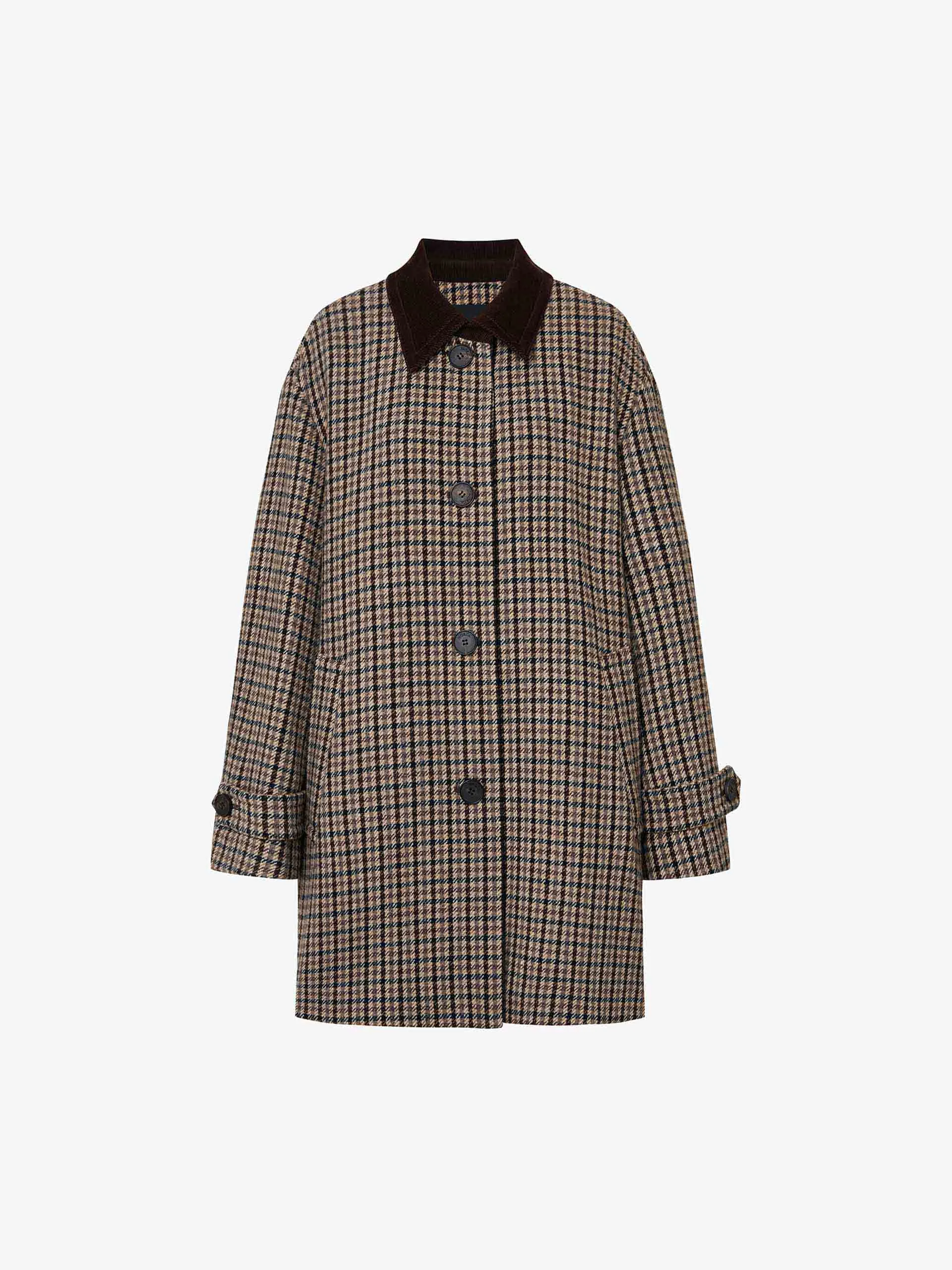 Houndstooth Wool Midi Coat