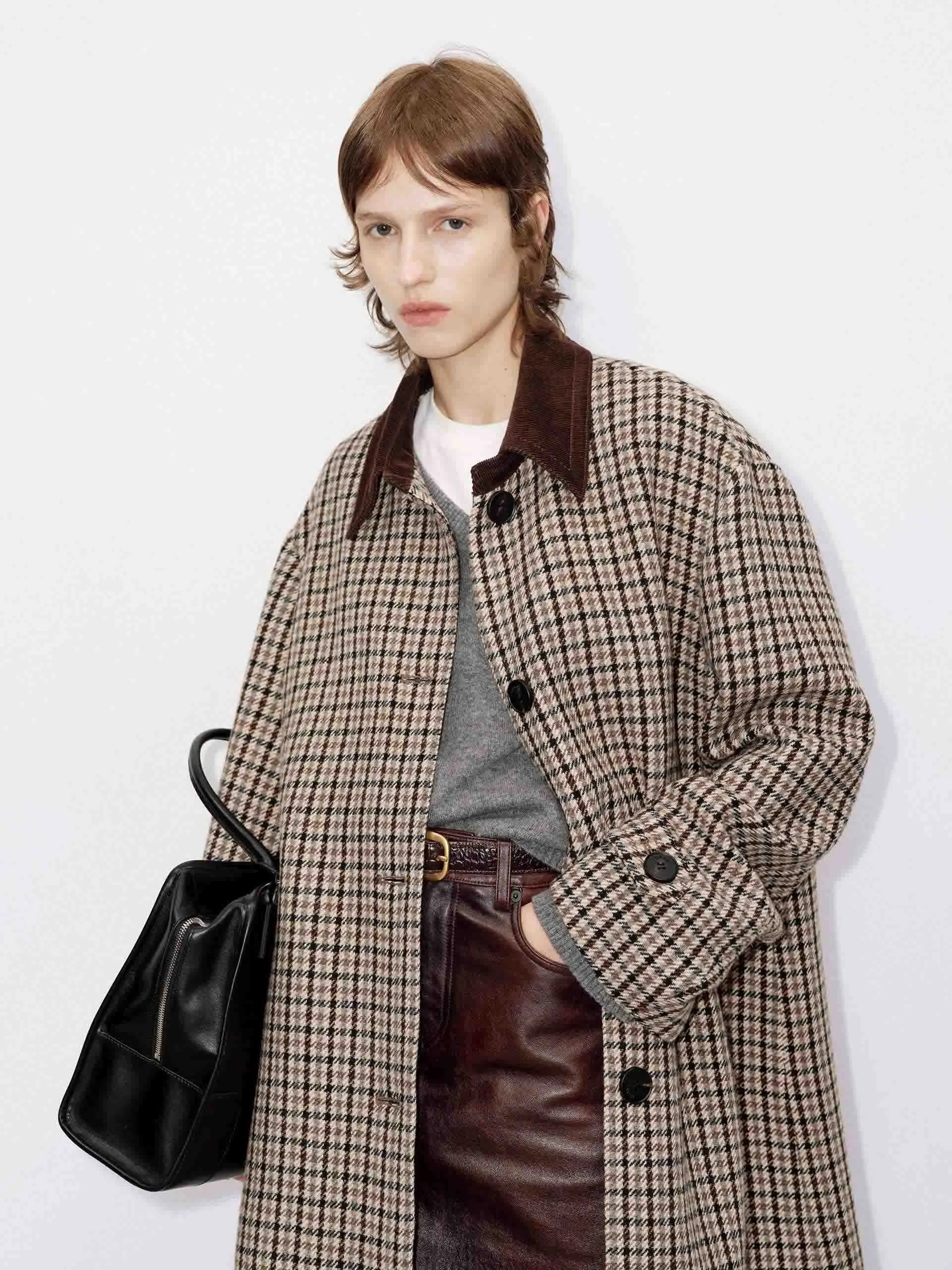 Houndstooth Wool Midi Coat