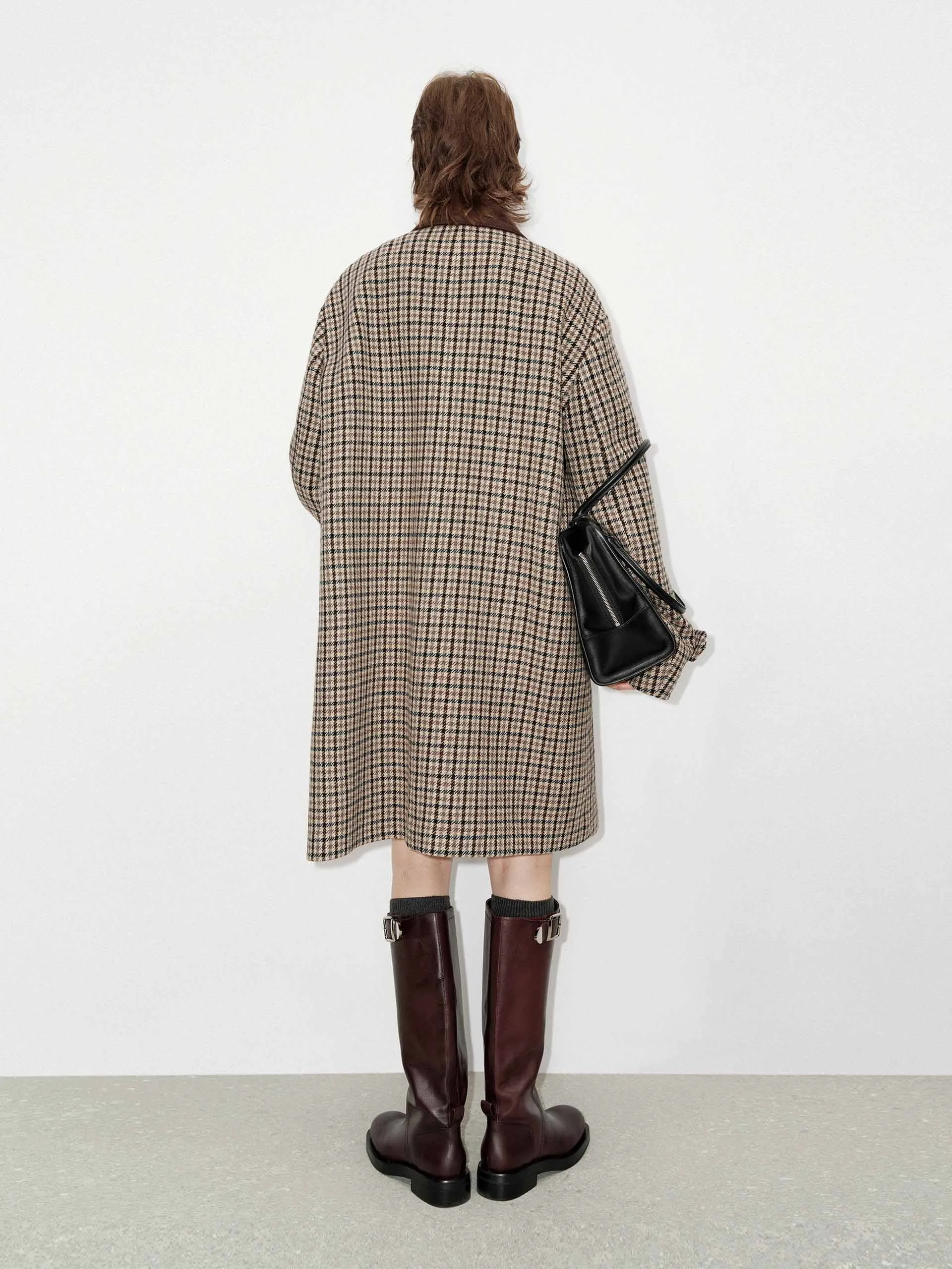 Houndstooth Wool Midi Coat