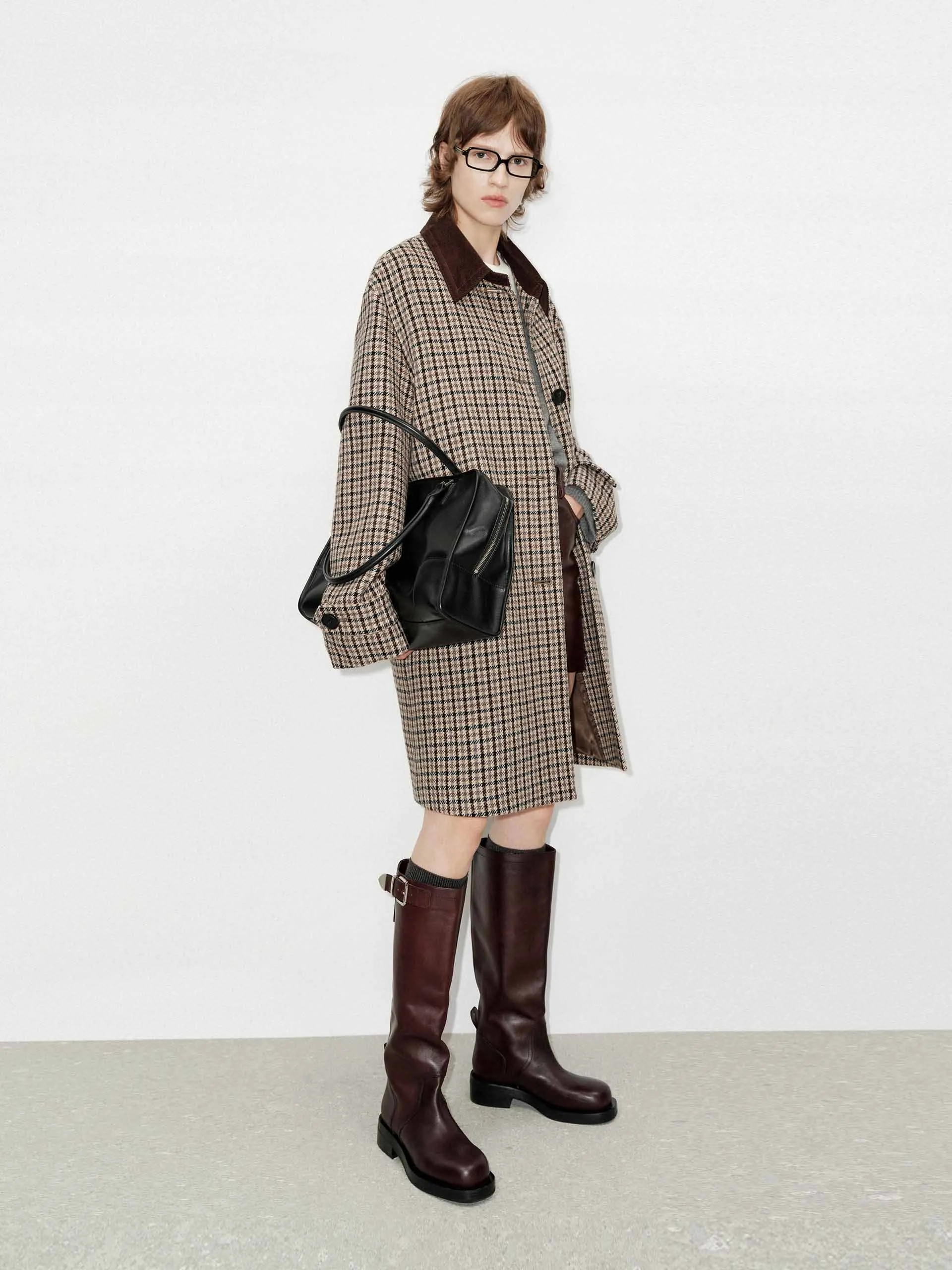 Houndstooth Wool Midi Coat