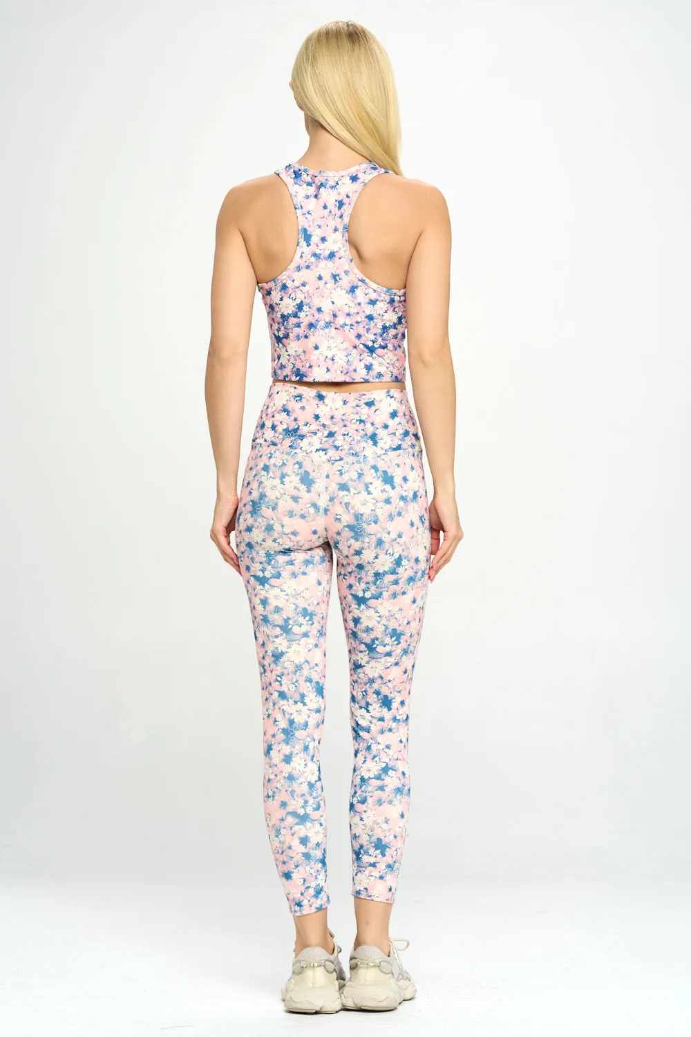 Kylie - Cotton Candy Floral Garden Compression Crop Tank (Built-in support)