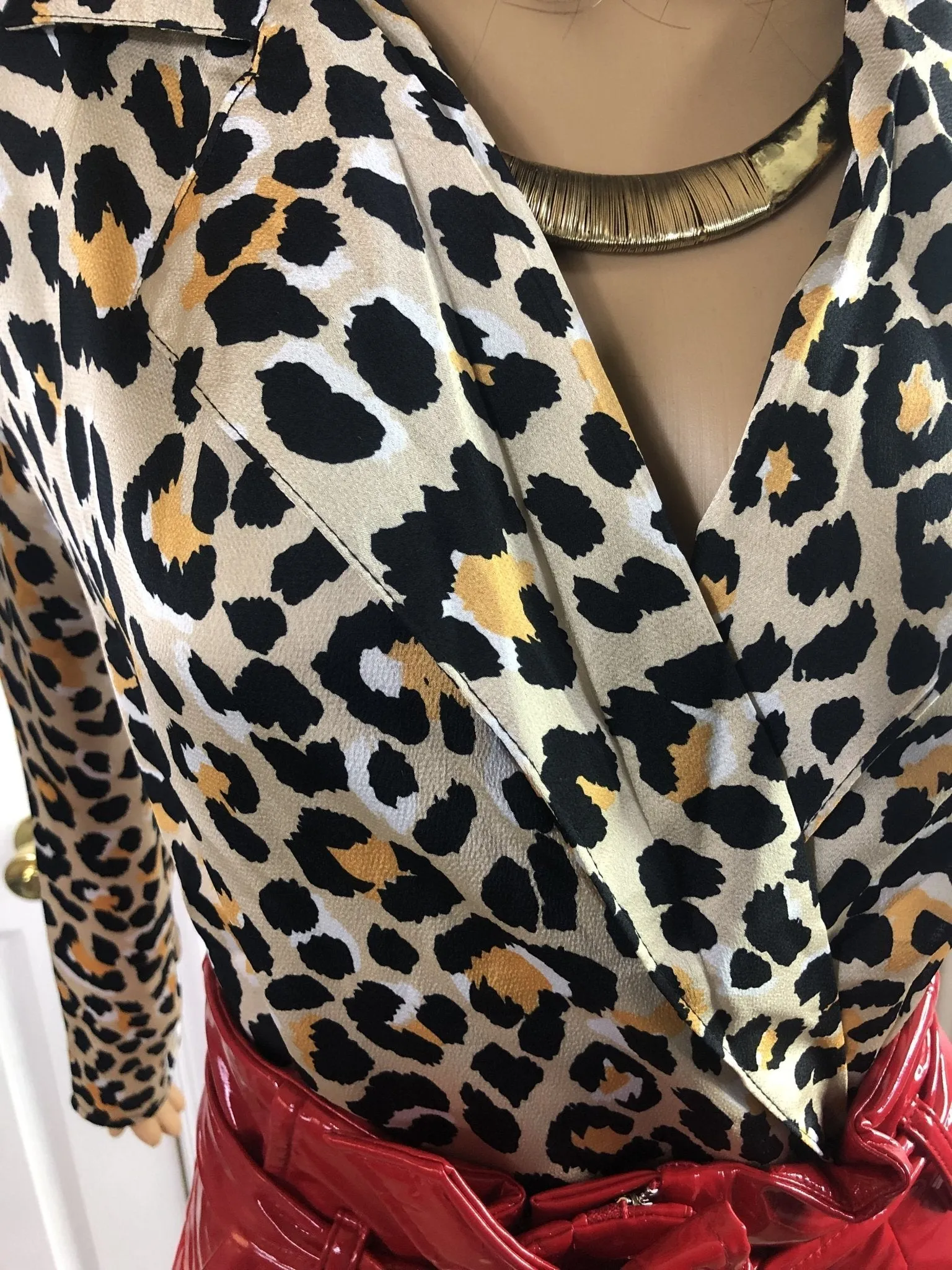 Leopard Wrapover Front Satin Bodysuit