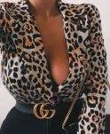 Leopard Wrapover Front Satin Bodysuit