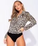 Leopard Wrapover Front Satin Bodysuit