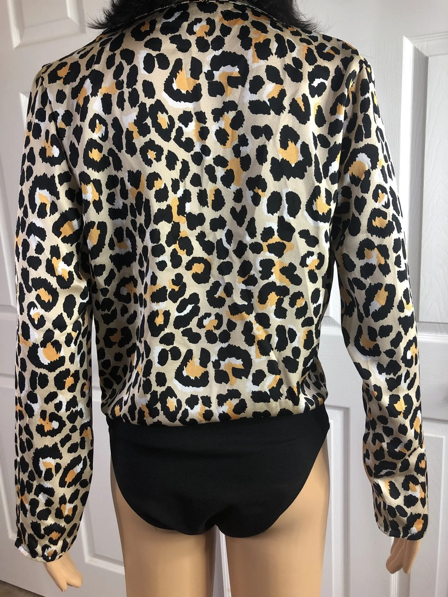 Leopard Wrapover Front Satin Bodysuit