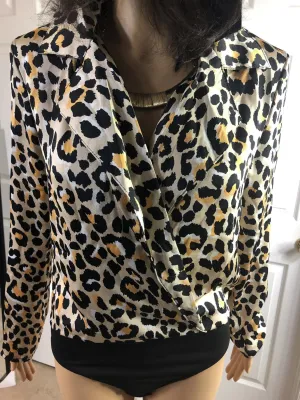 Leopard Wrapover Front Satin Bodysuit