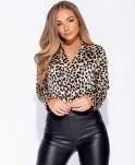 Leopard Wrapover Front Satin Bodysuit