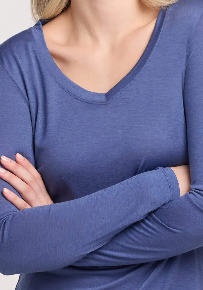 Lily V Neck Lounge Top - Cloudy Bay